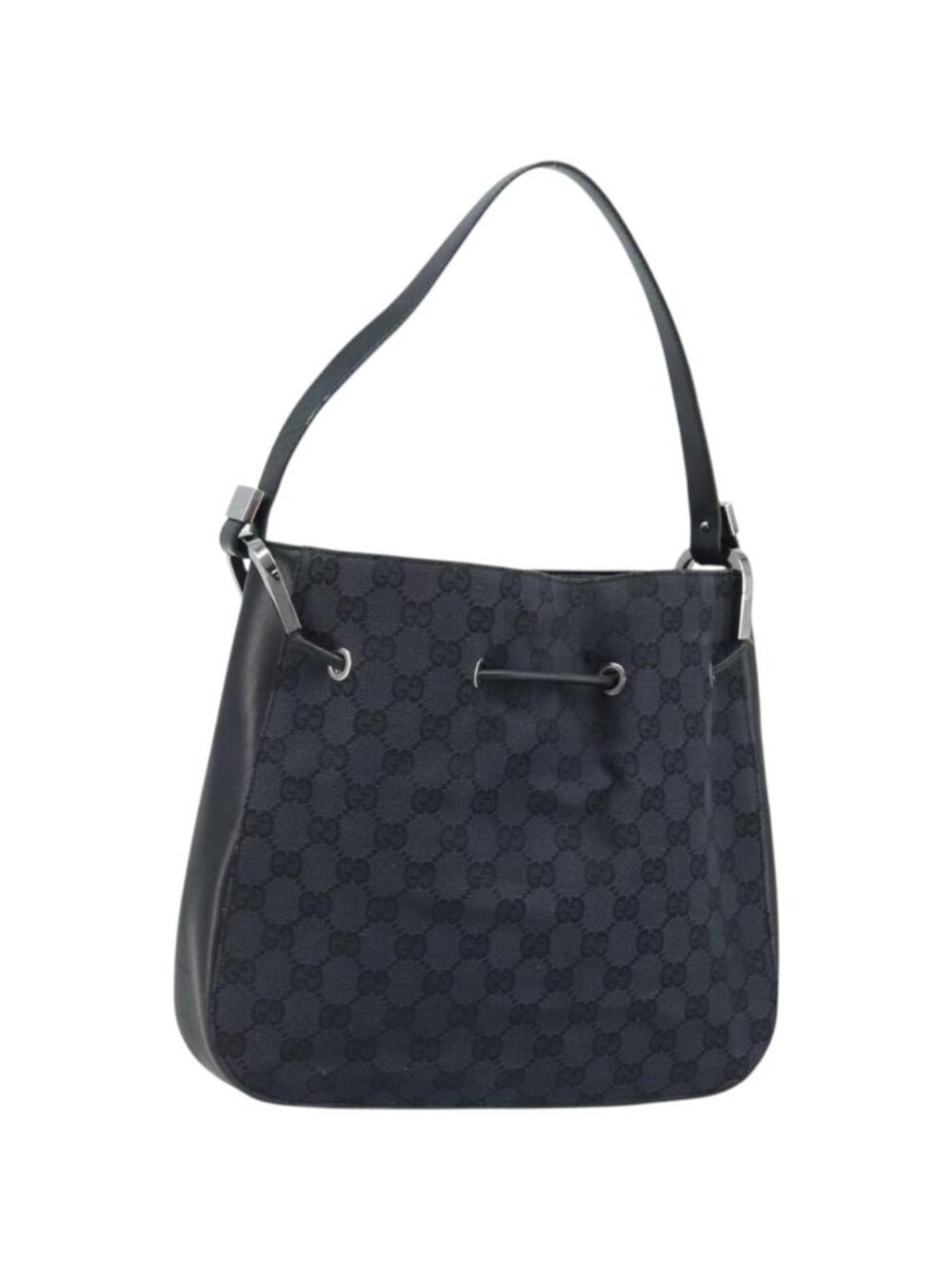 GUCCI GG Canvas Shoulder Bag Black Silver